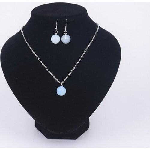 Druzy Small Round Beads Beautiful Natural Opal Pendant Necklace Set for Women Simple Fashion Jewelry