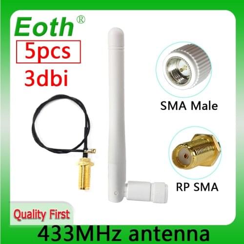 5pcs 433Mhz Antenna 3dbi GSM 433 mhz SMA Male Connector Aerial antena 433m + RP-SMA female to Ufl./IPX Extension Pigtail Cable