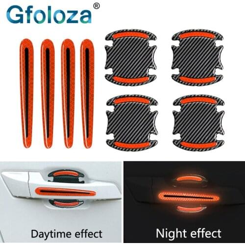 Gfoloza 4Pcs 3D Reflective Car Sticker Carbon Fiber Truck Auto Door Bowl Handle Cover Strips Anti-Collision Safety Warning Tape
