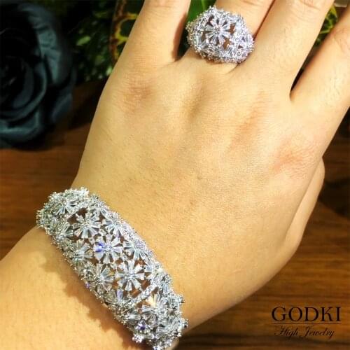 GODKI Luxury Flowers Nigeria Bangle Ring Set Jewelry Sets For Women Wedding Cubic Zircon Crystal CZ Dubai Bridal Jewelry Sets