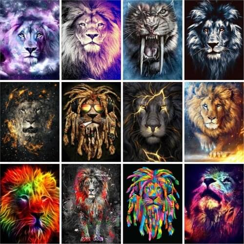 Huacan 5D Mosaic Diamond Beads Embroidery Lion Diamond Painting New Square Rhinestones Animal DIY Home Decoration