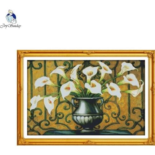 Joy Sunday the Calla lily 4 Counted DIY Hand Cross Stitch 11CT 14CT DMC Printed Cloth for Embroidery Home Decor Needlework