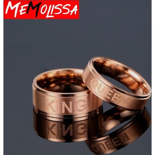 Couple Rings Titanium Steel King Queen Personality Carved Letters Ring For Women Men Wedding Anniversary Gift Size 7 8 9 10 11