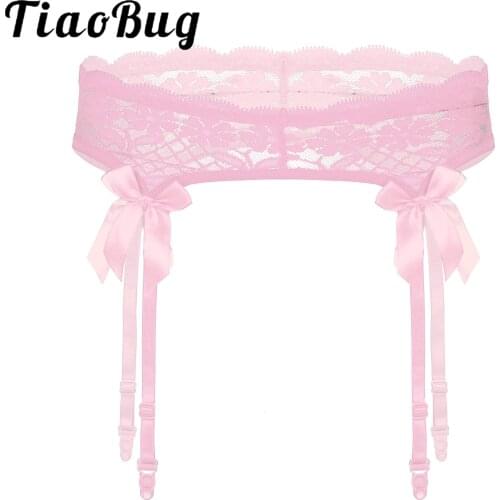 Mens Sissy Lingerie Garter Belt Sleepwear Sheer Lace Suspenders Bowknot Elastic Waistband Erotic Sexy Garter Belt for Stockings