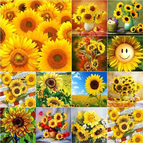 New 5D DIY Diamond Painting Sunflower Diamond Embroidery Flower Cross Stitch Full Square Round Drill Manual Art Home Decor Gift