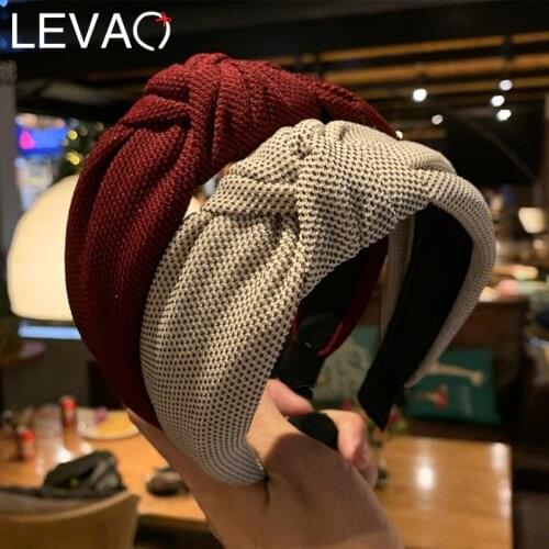 Levao Female Retro Knitting Headband Solid color Knotted Hairband Head Hoop Simple Wide Knot Hair Hoop Bezel Hair Accessories