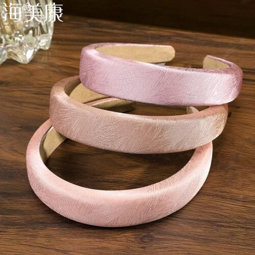 Haimeikang Female Glossy Padded Headband Women Solid Thick Hair Hoop Bezel Hairband Satin Elegant Elastic Hair Accessories Girl