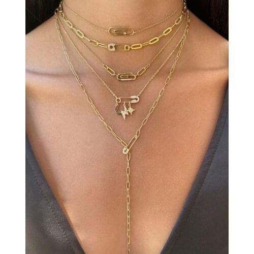 AAA Zircon Lightning Necklaces for Women Clavicle Chain Charm Wedding Moon Pendant 14K Gold Plated Star Jewelry