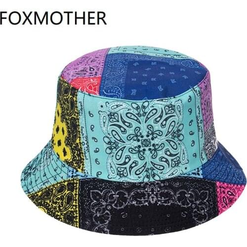 FOXMOTHER Summer Punk Reversible Panama Rainbow Colorful Patchwork Paisley Fishing Hats Fisherman Caps Woman Men Hip Hop Gorro