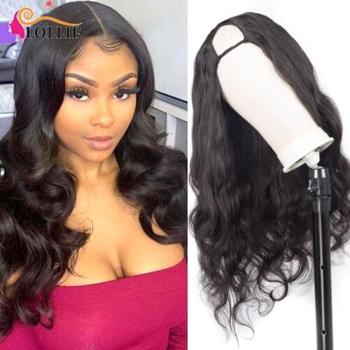 Lollie U Part Wig Human Hair Undetectable 10A Brazilian Half Wig 180% Density U Part Wig Body Wave Wig Can Be Colored & Curl