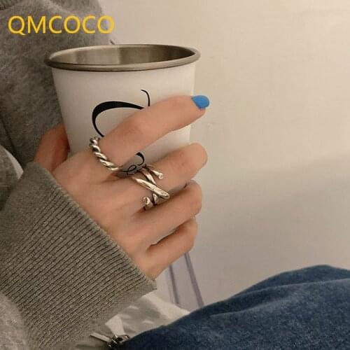 QMCOCO 925 Silver Korean INS Multi-layer Line Cross Open Adjustable Ring For Women Trendy Handmade Jewelry Party Gift