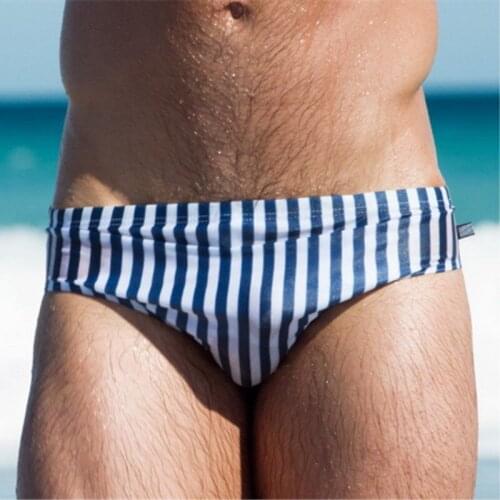 Sexy Stripes Swimwear Men Swimsuit Swim Briefs Gay Beach Surfing Swimming Bathing Suit Low Waist Summer Striped Mens Swim Brief