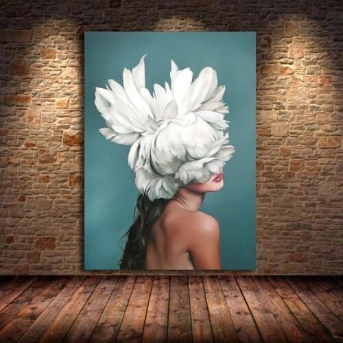 Nordic Flowers Head Woman Canvas Painting On the Wall Art Posters And Prints Feather Girls Wall Picture Home Decoration Unframed