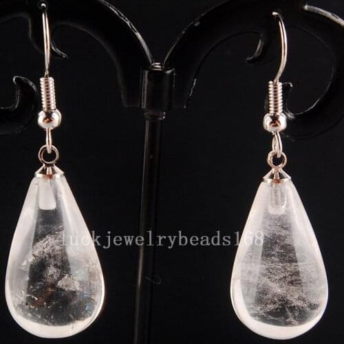 Free Shipping Women Fashion Jewelry 13x25mm White Crystal Water Drop Beads Dangle Earring Pair C4139