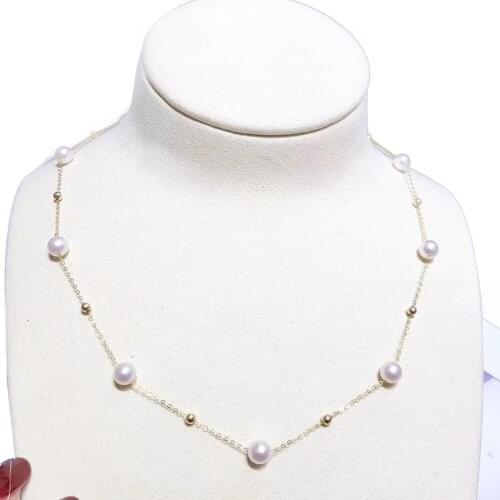 MADALENA SARARA AAA 5-6mm Freshwater Pearl Women Necklace 18k Gold Chain Natural White Color Pearl Bead Necklace Fine Luster