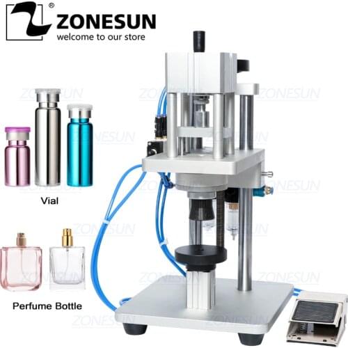 ZONESUN Pneumatic Cologne Oral Liquid Capping Machine Aromatic Water Bottle Capper Aluminum Plastic Glass Vial Crimper