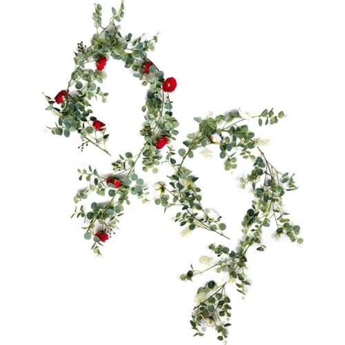 1.85m Artificial Rose Eucalyptus Vine Leaves Garland Photo Props Hanging Decor Wedding Christmas New Year Decorations 2021