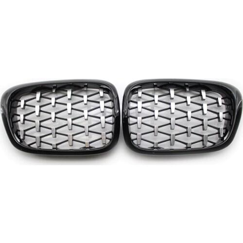 1Pair Gloss Black Double Slat Kidney Grille Grill Replacement for BMW E39 5 Series 1999-2003 51137005837 51137005838