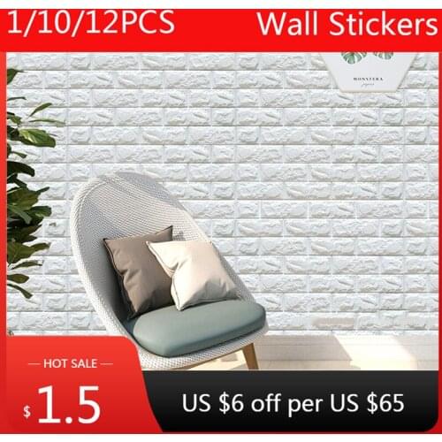 12pcs Brick Foam Panels 3D Wall Stickers Self-Adhesive DIY Embossed Stone Wallpaper Home Decor Living Room Kitchen Decoration