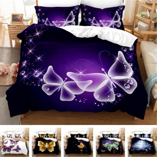 2021 Fashion Bedding Set 2/3pcs 3d Digital Butterflies Printing Duvet Cover Sets Twin Double Full Queen King