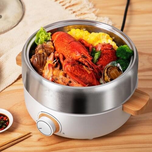 220V Household Electric Hotpot Cooker Multifunctional Stainless Steel Frying Cooking Steaming Pot EU/UK/AU/US Plug