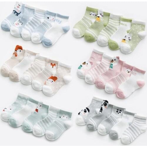5pairs/Set Baby Socks Summer Mesh Thin Cute Cartoon Animal for Boys Girls Cotton Toddler Short Sock Clothes Accessories NBB0295