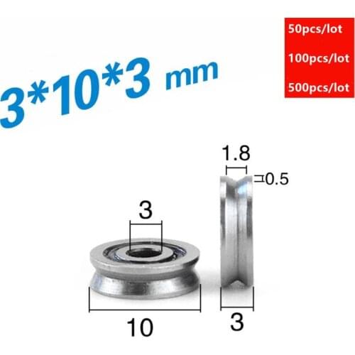50pcs/100pcs/500pcs/lot 3*10*3mm V623 open V groove pulley Carbon Steel Miniature Bearing Track Guide Wheel 3x10x3 Roller