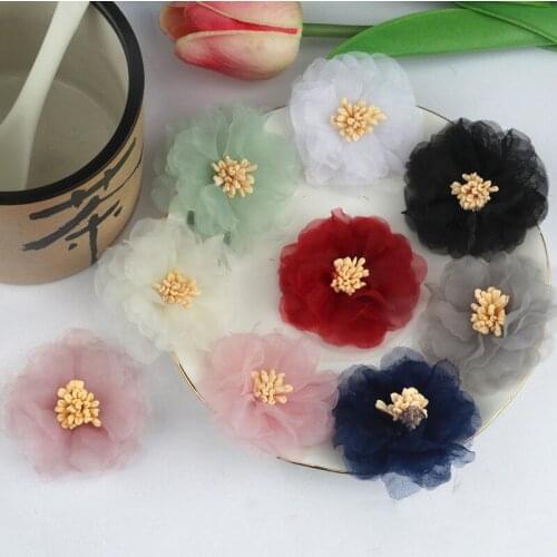 Free ePacket 5cm Artificial Mesh Flower Stamen Head for DIY Wedding Girls Headdress Shoes Bag Summer Beach Hat Decorations