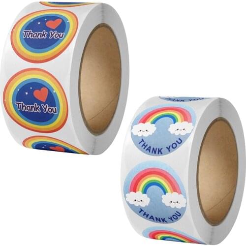 500pcs Cute Cartoon Rainbow Sticker Scrapbooking for Journal Adhesive Labels Thank You Stickers Gift Box Decoration Stationery