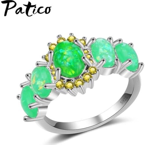 925 Sterling Silver Color Luxury Green Wedding Ring Engagement AAA Cubic Zirconia Jewelry For Women with Austrian Crystal