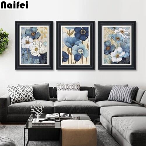 American Style Country Living Room diy Diamond Painting Bedroom Restaurant Triple Flower Cross Stitch Rhinestone New Diamond