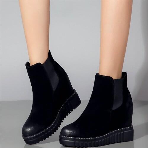 New Platform Trainers Women Genuine Leather Wedges High Heel Pumps Shoes Female High Top Round Toe Fashion Sneakers Casual Shoes