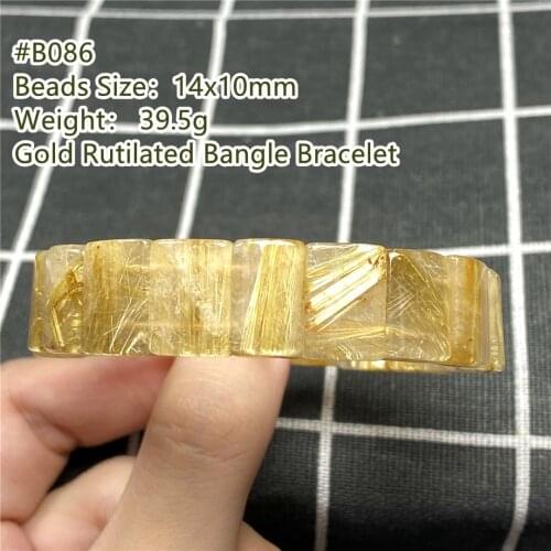 Natural Gold Rutilated Quartz Bracelet Jewelry For Women Men Healing Wealth Luck Gift Stone 14x10mm Beads Stretch Bangle AAAAA