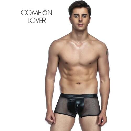 Comeonlover Boxer Transparente Hombre Plus Size Boxershorts Men Leather Patchwork Male Underpants Breathable Gay Underwear MP047