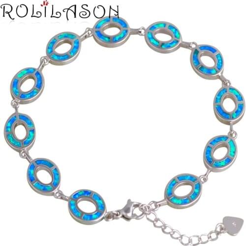 ROLILASON Classic Bracelets for women Special Blue Fire Opal Top Quality Stamped Sterling Silver Graceful Fashion Jewelry OB066