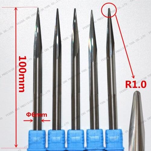 6mm*R0.5*100L,5pcs,Free shipping Taper Ball nose End Mill,CNC milling Cutter,Solid carbide tool,woodworking router bit
