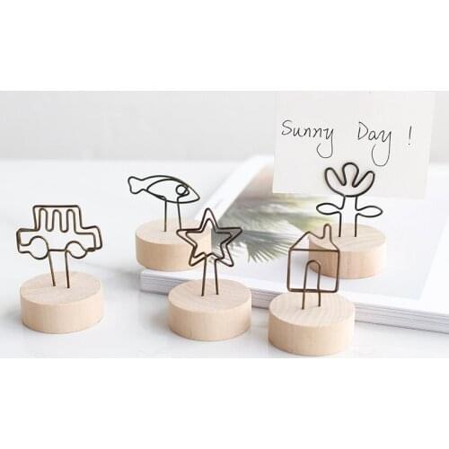ZAKKA Style Creative Round Original Wooden Wrought Iron Memo Clip Business Card Holder Message Holder Photo Holder