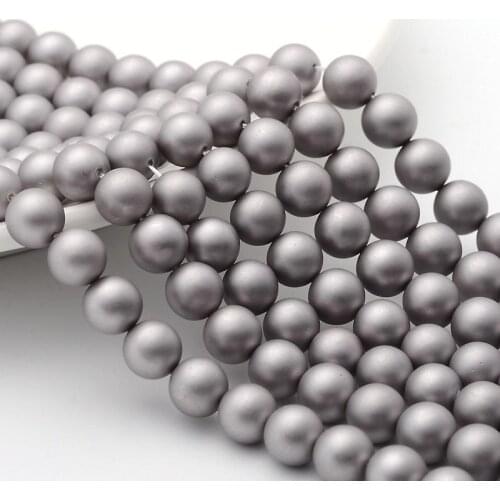 Round Shell Pearl Frosted Beads Strands, LightGrey, 8mm, Hole: 1mm; about 52pcs/strands, 15.7"
