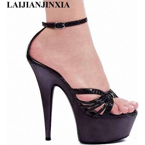 LAIJIANJINXIA Sexy Nightclub 15cm High-Heels Platform Wedding Party Shoes Strap Pole Dancing Shoes Sandals Women Dance Shoes