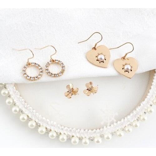 Summer Gold Color Crystal Drop Earrings for Women Fashion Flower Heart Round Beads Drop Earrings Brincos Jewelry Accessory