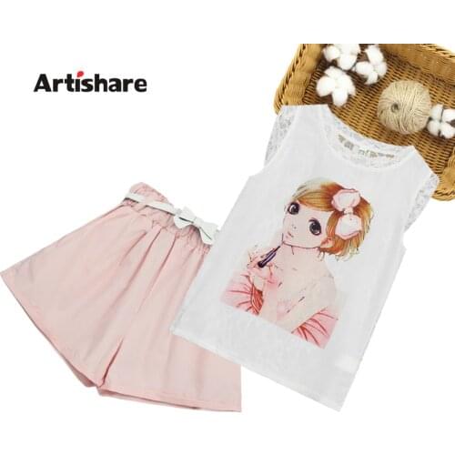 Girls Summer Clothes Cartoon Print T Shirt + Shorts 2 Pcs Suit For Girls Lace Girls Clothes Set Novelty Summer Clothes For Girls