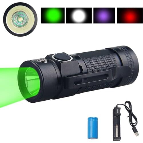 Mini Green/Red/White/395nm UV Light Torch Strong Weak Strobe Mode Flashlight LED Pen Clip Lantern +16340 Battery+USB Charger