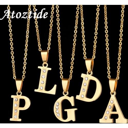 Atoztide Fashion Rhinestone Initial Letter Necklace For Women Gold Alphabet Capital Name Chain Necklace English Letter Jewelry