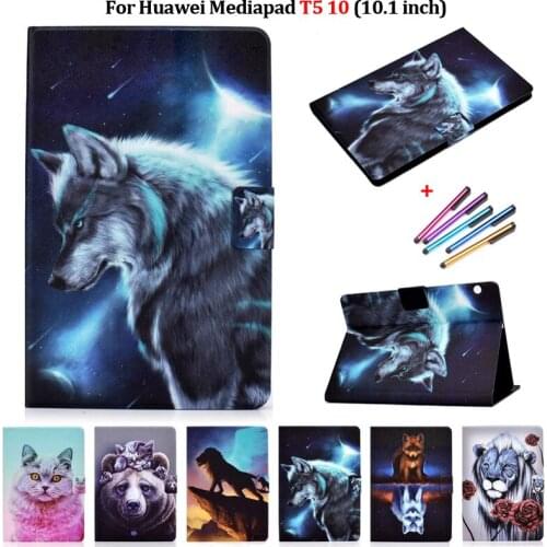 Fashion Wolf Fox Animal Tablet For Huawei Mediapad T5 10 Case 10 1 inch PU Leather Cover for Funda Huawei Mediapad T5 Case 10.1"