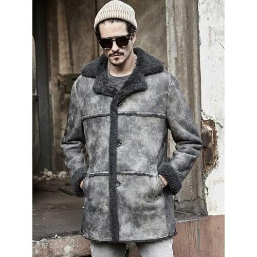 Shearling Coat Mens Brown B3 Bomber Jacket Hunting Leather Jacket Mens Winter Coats Long Fur Jacket Trench Coat