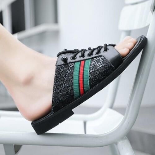 Hotmens leather beach massage slides half slide summer walking indoor slip sandal on casual slippers sale fashion flip flops