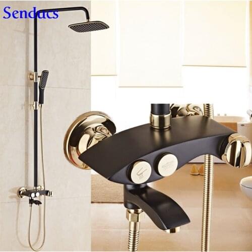 Senducs Black Gold Shower Set With Quality Brass Bathroom Shower System For Luxury Bathroom Shower Faucet Quality Hand Shower