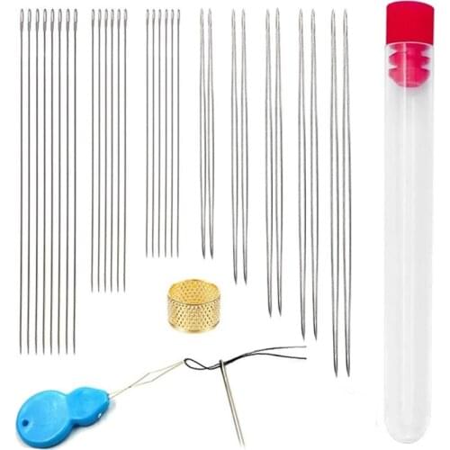 KAOBUY 33PCS Beading Needles Set 5 Size 10 Pcs Big Eye Needles and 20 Pcs Long Straight Needles Jewelry Making Tools
