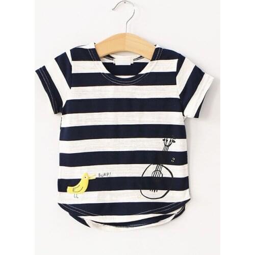 2015 summer new children t shirts Former classic striped cotton Short front behind long short-sleeved t shirts for boys girls