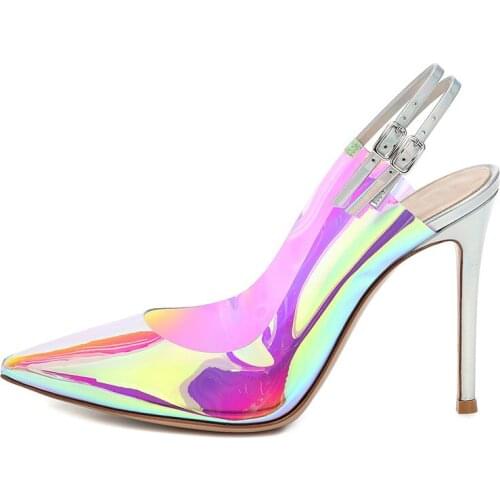 Spring new colorful transparent pvc fashion big size pointed sandals stiletto banquet dress all-match daily custom womens shoes